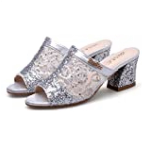 Silver sequin / glitter heels, 10 - Picture 2 of 4